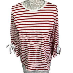 Lauren Ralph Lauren Preppy Red & White Striped 100% Cotton Top- Size Large